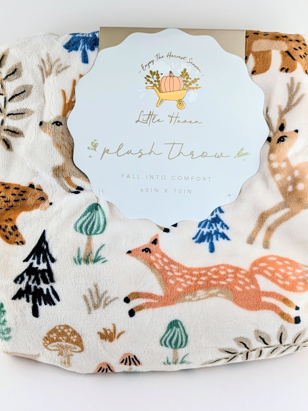Fall Autumnal Woodland Animals Plush Throw 60"x70"